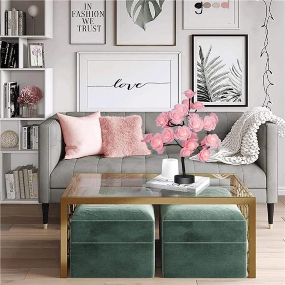 Birthday Mother's Day Valentine's Day Christmas Gifts Pink Flower Rose Tree lamp - Picture 4 of 6